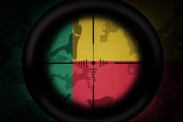 Sniper Scope Aimed National Flag Benin Khaki Texture Background Military — Stock Photo, Image