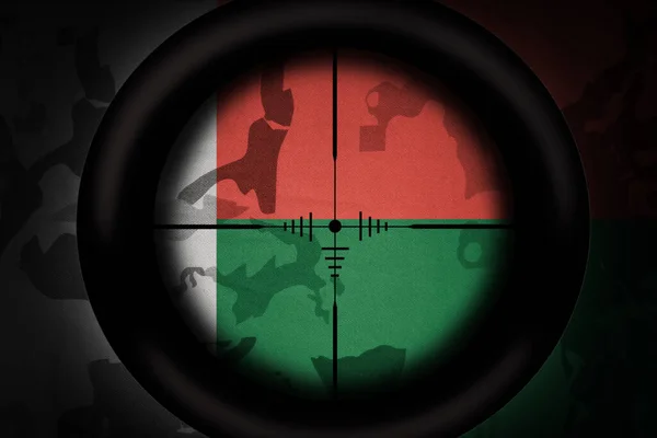 Sniper Scope Aimed National Flag Madagascar Khaki Texture Background Military — Stock Photo, Image