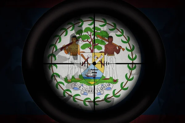Rozsah Odstřelovače Zaměřený Státní Vlajku Belize Pozadí Khaki Textury Vojenský — Stock fotografie