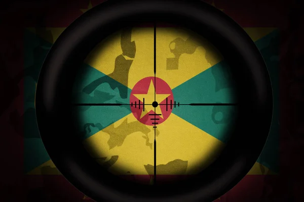 カーキテクスチャの背景にグレナダの国旗を狙った狙撃手のスコープ 軍の概念だ 3Dイラスト — ストック写真