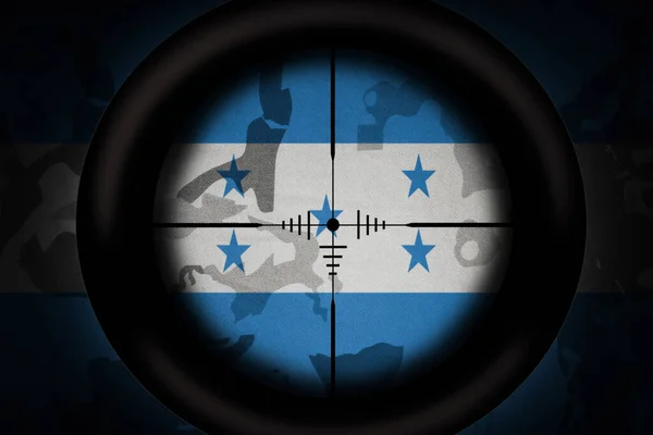 Sniper Scope Aimed National Flag Honduras Khaki Texture Background Military — Stock Photo, Image