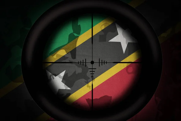 Sniper Scope Aimed National Flag Saint Kitts Nevis Khaki Texture — Stock Photo, Image
