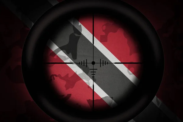Âmbito Sniper Destinado Bandeira Nacional Trinidad Tobago Fundo Textura Cáqui — Fotografia de Stock