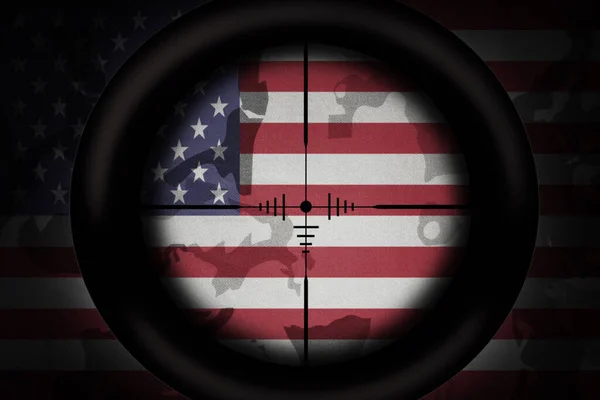 Portée Sniper Visant Drapeau National Des États Unis Amérique Sur — Photo