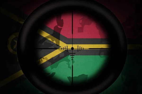 Sniper Scope Aimed National Flag Vanuatu Khaki Texture Background Military — Stock Photo, Image