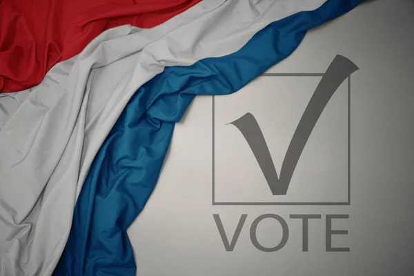 テキスト投票で灰色の背景にルクセンブルクのカラフルな国旗を振って 選挙の概念 3Dイラスト — ストック写真