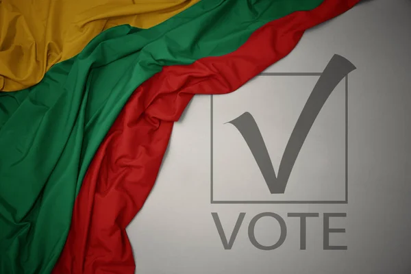 Színes Lithuania Nemzeti Zászlót Lobogtatva Szürke Alapon Szöveges Szavazással Választási — Stock Fotó