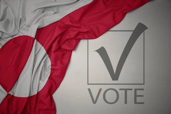 Színes Nemzeti Zászló Lobogtatása Grönland Szürke Hátterében Szöveges Szavazással Választási — Stock Fotó