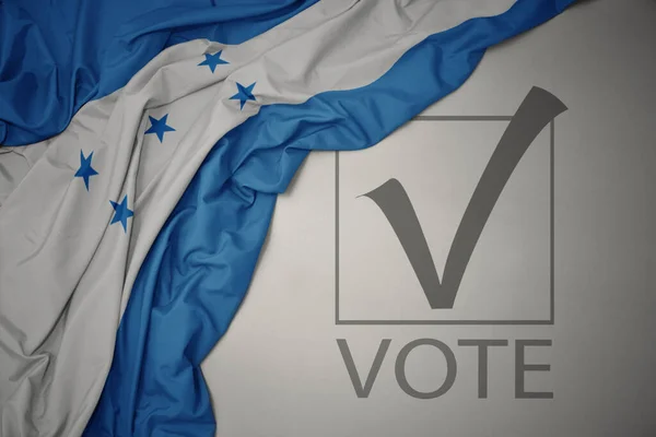 Schwenken Bunte Ehrenflaggen Auf Grauem Hintergrund Mit Textpassagen Wahlkonzept Illustration — Stockfoto