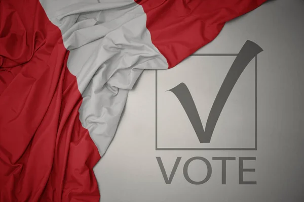 ペルーのカラフルな国旗をテキスト投票で灰色の背景に振っています 選挙の概念 3Dイラスト — ストック写真