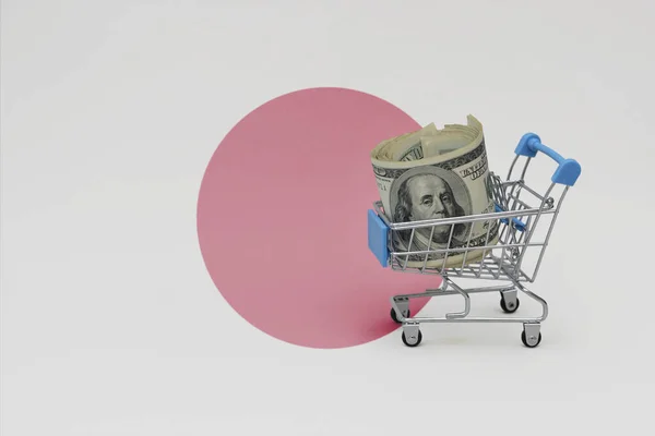 Japan 배경의 국기에 바구니 소비자 바스켓 — 스톡 사진