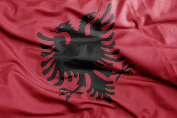 Sventolando Colorata Bandiera Nazionale Albania Macro Tiro Illustrazione — Foto Stock