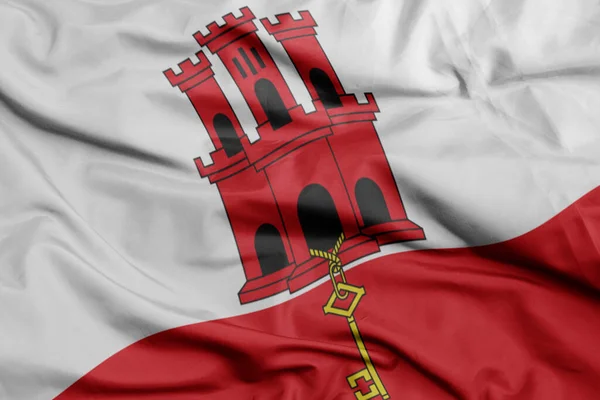 Zwaaiende Kleurrijke Nationale Vlag Van Gibraltar Macro Schot Illustratie — Stockfoto