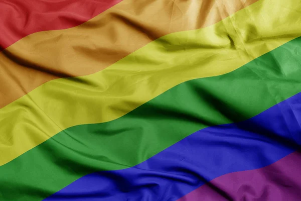 カラフルな虹色のゲイのプライドフラグを振ってマクロショット 3Dイラスト — ストック写真