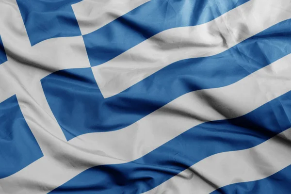 Zwaaiende Kleurrijke Nationale Vlag Van Griekenland Macro Schot Illustratie — Stockfoto