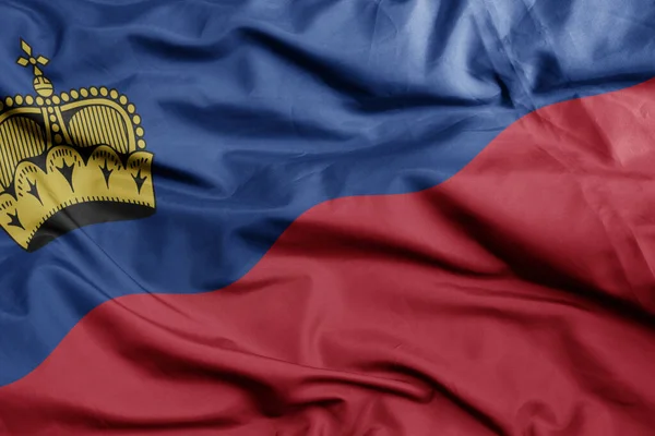 Zwaaiende Kleurrijke Nationale Vlag Van Liechtenstein Macro Schot Illustratie — Stockfoto