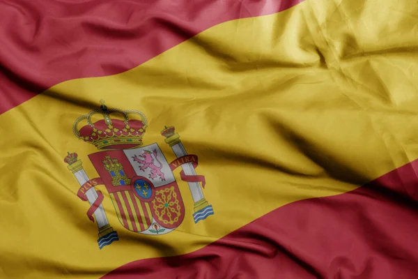 Mávání Barevnou Národní Vlajkou Španělska Makro Záběr Ilustrace — Stock fotografie
