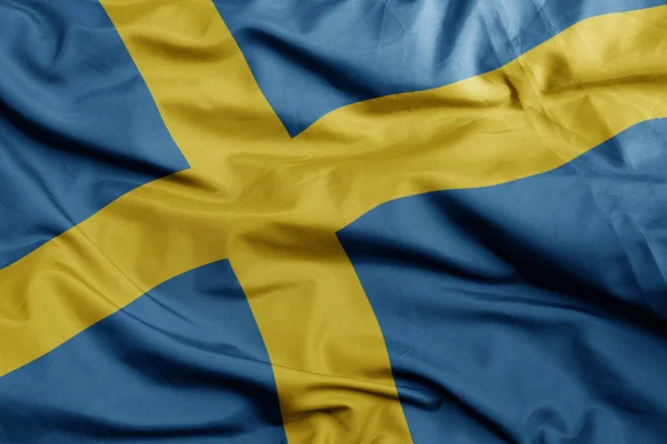 Κυματίζει Πολύχρωμη Εθνική Σημαία Της Sweden Macro Πλάνο Απεικόνιση — Φωτογραφία Αρχείου