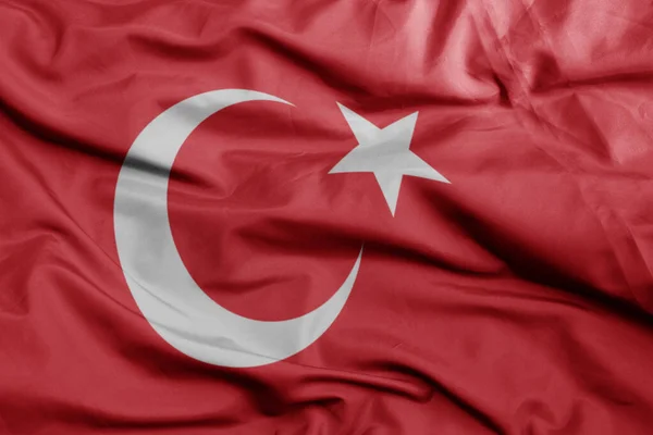 Schwenken Bunte Nationalflagge Der Türkei Makro Erschossen Illustration — Stockfoto