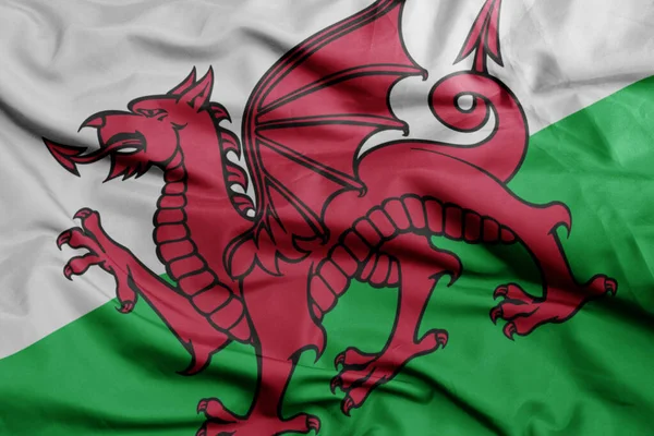 Acenando Colorido Bandeira Nacional Wales Macro Tiro Ilustração — Fotografia de Stock
