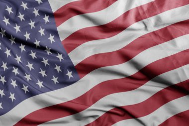 Amerika Birleşik Devletleri 'nin renkli ulusal bayrağını sallıyordu. 3B illüstrasyon