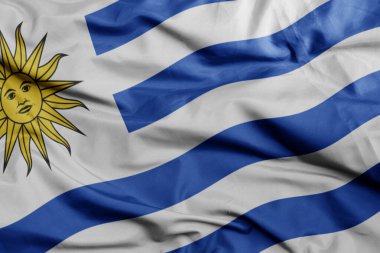 Uruguay 'ın renkli ulusal bayrağını sallıyordu. 3B illüstrasyon