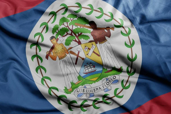 Zwaaiende Kleurrijke Nationale Vlag Van Belize Macro Schot Illustratie — Stockfoto