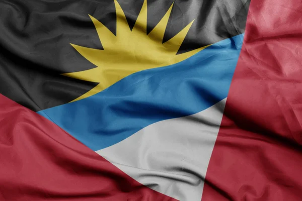 Waving Colorful National Flag Antigua Barbuda Macro Shot Illustration — Stock Photo, Image
