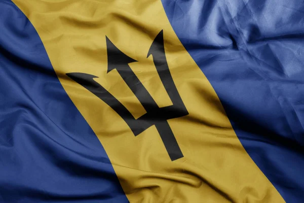 Waving Colorful National Flag Barbados Macro Shot Illustration — Stock Photo, Image