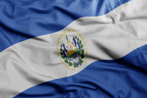 Κυματίζει Πολύχρωμη Εθνική Σημαία Του Salvador Macro Πλάνο Απεικόνιση — Φωτογραφία Αρχείου