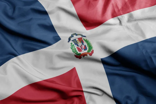 Mávání Barevnou Národní Vlajkou Dominikánské Republiky Makro Záběr Ilustrace — Stock fotografie