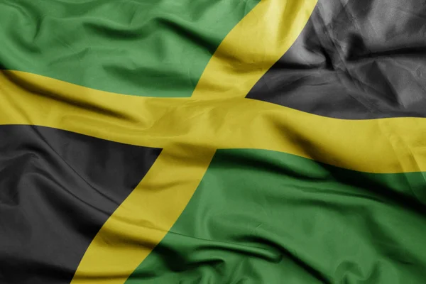 Waving Colorful National Flag Jamaica Macro Shot Illustration — Stock Photo, Image
