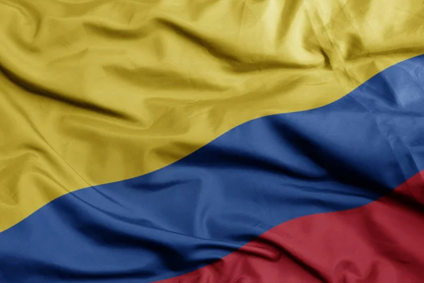 Acenando Bandeira Nacional Colorido Colômbia Macro Tiro Ilustração — Fotografia de Stock