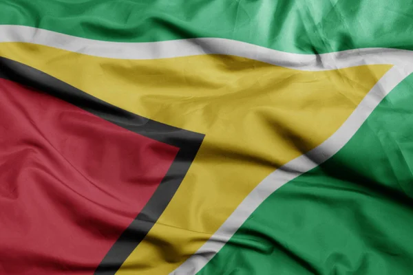 Waving Colorful National Flag Guyana Macro Shot Illustration — Stock Photo, Image