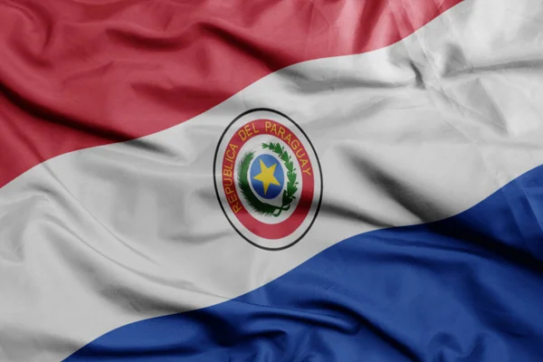 Zwaaiende Kleurrijke Nationale Vlag Van Paraguay Macro Schot Illustratie — Stockfoto