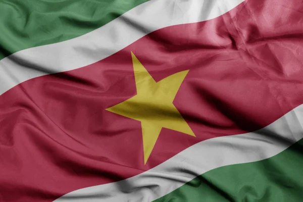 Ondeando Colorida Bandera Nacional Suriname Macro Tiro Ilustración — Foto de Stock