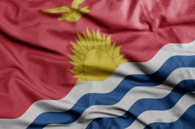 Kiribati 'nin renkli ulusal bayrağını sallıyordu. 3B illüstrasyon
