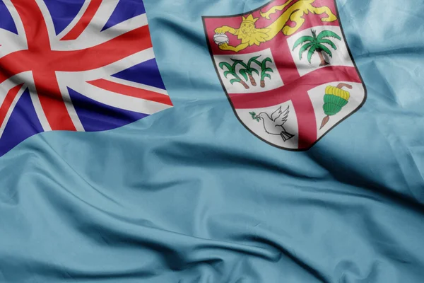 Waving Colorful National Flag Fiji Macro Shot Illustration — Stock Photo, Image