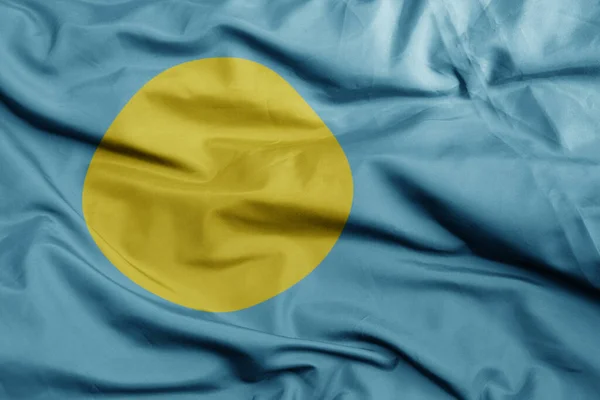 Waving Colorful National Flag Palau Macro Shot Illustration — Stock Photo, Image