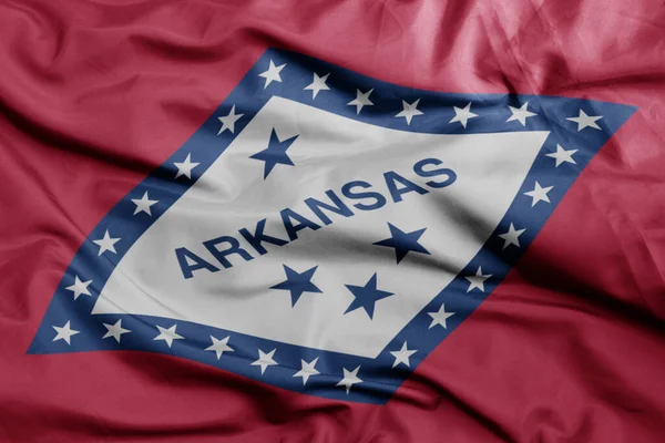 Mávání Barevným Praporem Arkansaského Stavu Makro Záběr Ilustrace — Stock fotografie