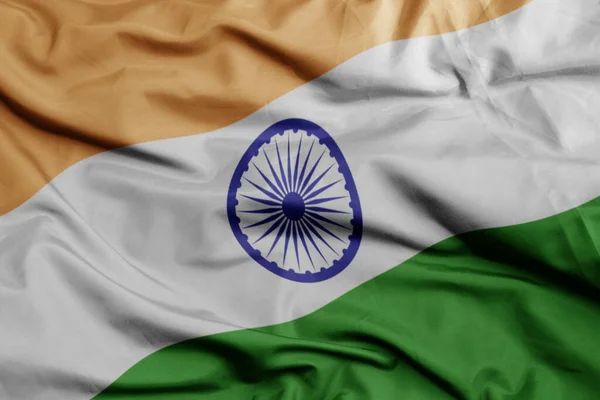 挥动着五彩缤纷的印度国旗 3D插图 — 图库照片