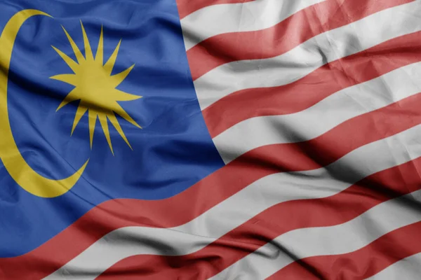 Sventolando Colorata Bandiera Nazionale Della Malesia Macro Tiro Illustrazione — Foto Stock