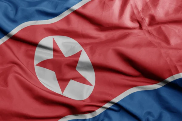 Mává Barevnou Národní Vlajkou Severní Koreje Makro Záběr Ilustrace — Stock fotografie
