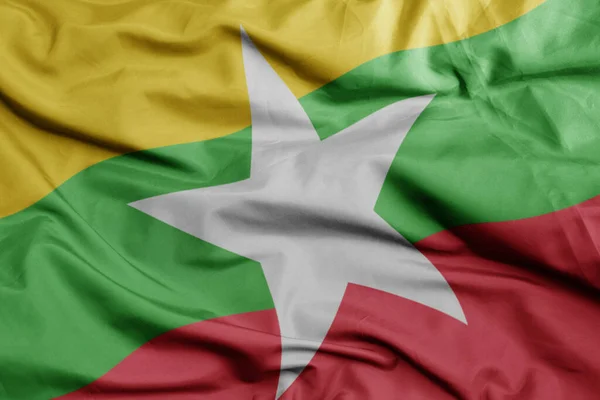 ミャンマーのカラフルな国旗を振って マクロショット 3Dイラスト — ストック写真