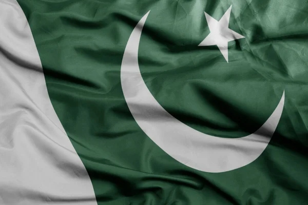 Viftande Färgglada Nationella Flagga Pakistan Makro Skott Illustration — Stockfoto