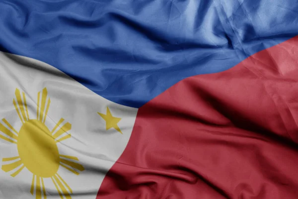 Waving Colorful National Flag Philippines Macro Shot Illustration — Stock Photo, Image