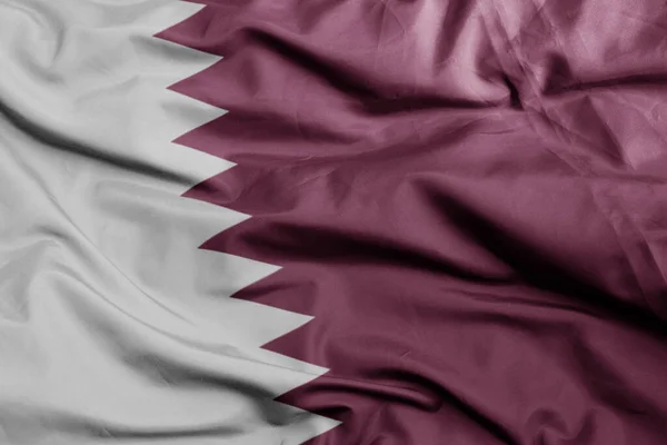 Waving Colorful National Flag Qatar Macro Shot Illustration — Stock Photo, Image