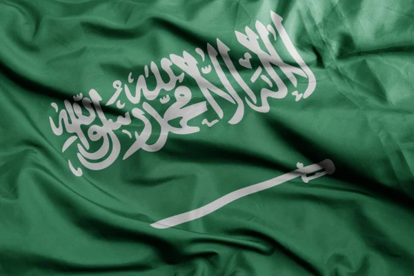 Waving Colorful National Flag Saudi Arabia Macro Shot Illustration — Stock Photo, Image