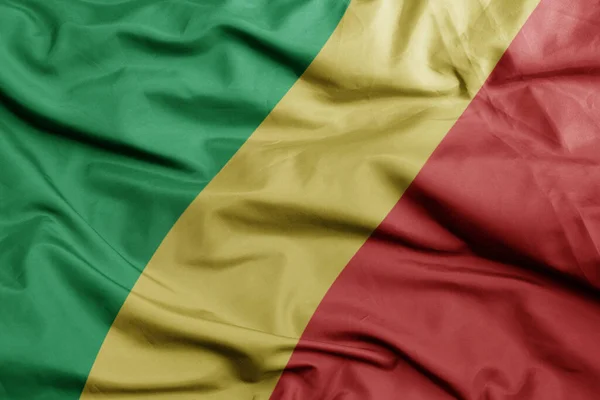 Machając Barwną Flagą Narodową Republiki Konga Makro Strzał Ilustracja — Zdjęcie stockowe
