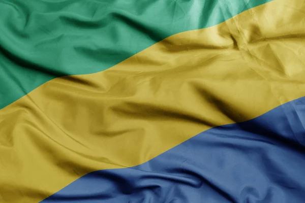 Zwaaiende Kleurrijke Nationale Vlag Van Gabon Macro Schot Illustratie — Stockfoto